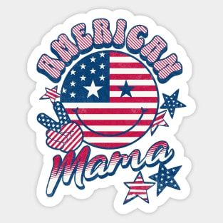 American Mama American Flag Retro Smiley Face Sticker